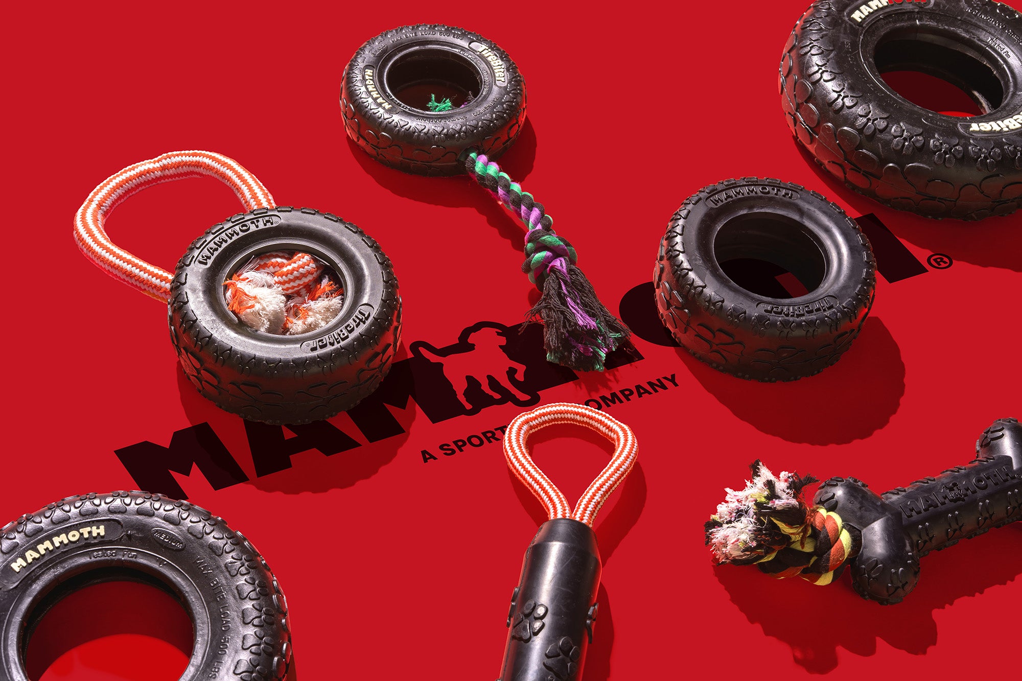 Mammoth Pet Products TireBiter natural rubber dog toy, tough and durable for aggressive chewers, perfect for fetch, tug-of-war, and long-lasting play.